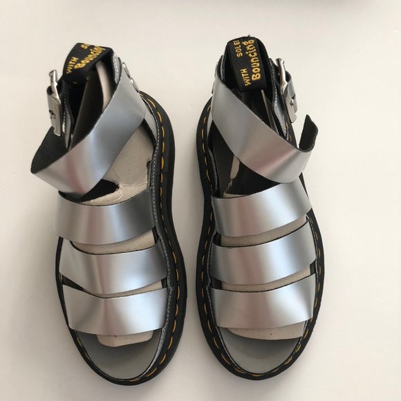 NWT Dr. Doc Martens silver Clarissa strappy chunky platform sandals - Picture 6 of 10
